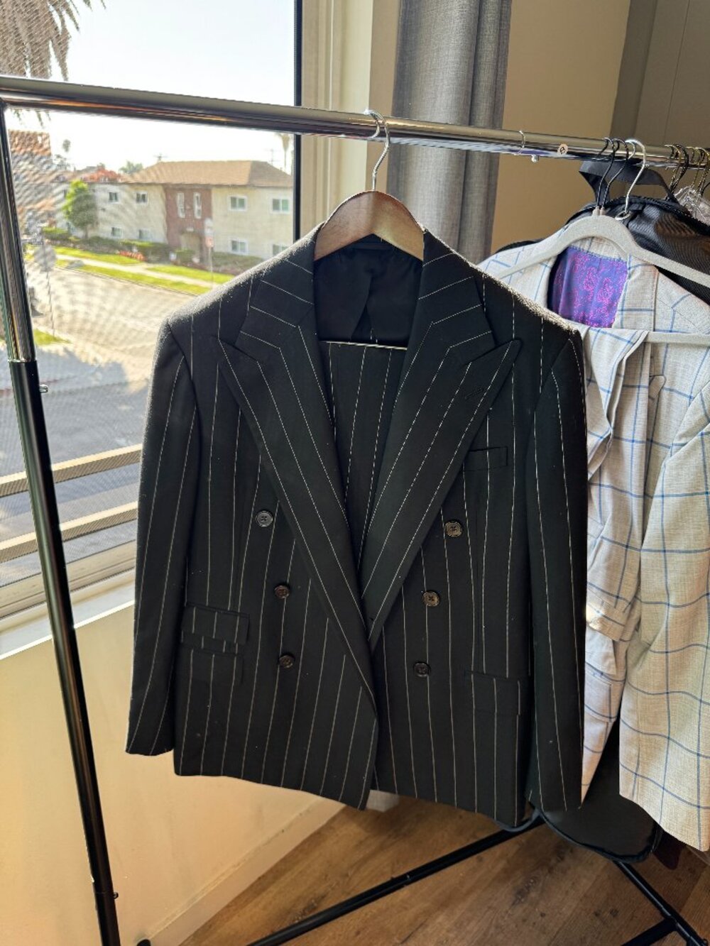 Ralph Lauren Purple Label Double-Breasted Chalk Stripe Suit, 42R, Handmade in It